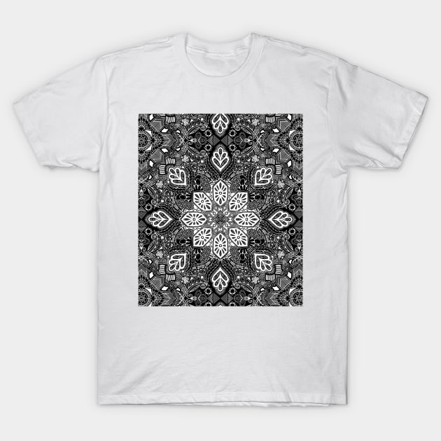 Gypsy Lace in White on Black T-Shirt by micklyn